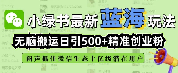 小绿书无脑搬运引流，全自动日引500精准创业粉，微信生态内又一个闷声发财的机会-爱搜