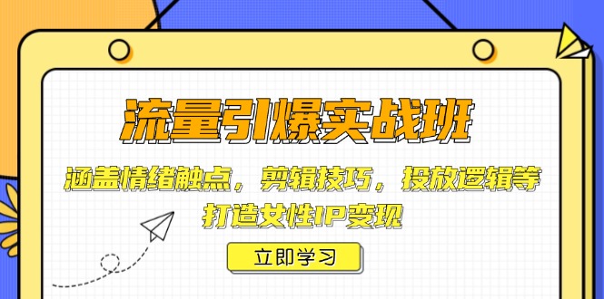 流量引爆实战班，涵盖情绪触点，剪辑技巧，投放逻辑等，打造女性IP变现-爱搜