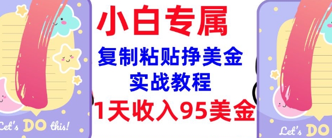 复制粘贴挣美金，0门槛，1天收入95美刀，3分钟学会，内部教程(首次公开)-爱搜