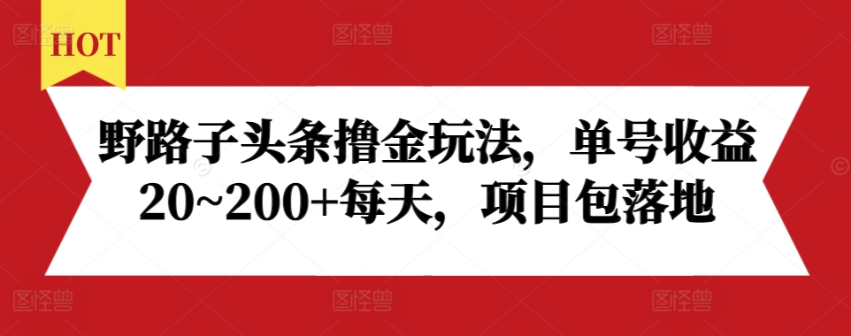 野路子头条撸金玩法，单号收益20~200+每天，项目包落地-爱搜