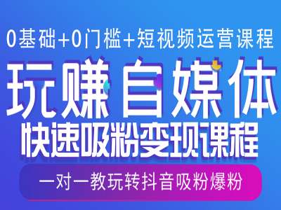 0基础+0门槛+短视频运营课程，玩赚自媒体快速吸粉变现课程，一对一教玩转抖音吸粉爆粉-爱搜