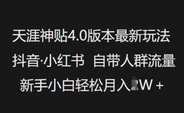 天涯神贴4.0版本最新玩法，抖音·小红书自带人群流量，新手小白轻松月入过W-爱搜