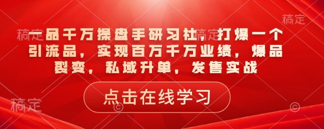 一品千万操盘手研习社，打爆一个引流品，实现百万千万业绩，爆品裂变，私域升单，发售实战-爱搜