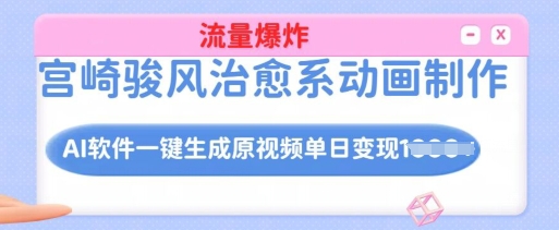 宫崎骏风治愈系动画制作，AI软件一键生成原创视频流量爆炸，单日变现多张，详细实操流程-爱搜