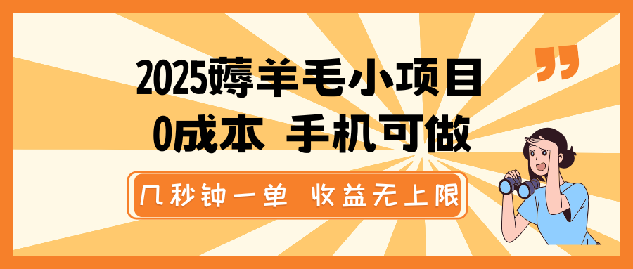 2025薅羊毛小项目，0成本 手机可做，几秒钟一单，收益无上限-爱搜