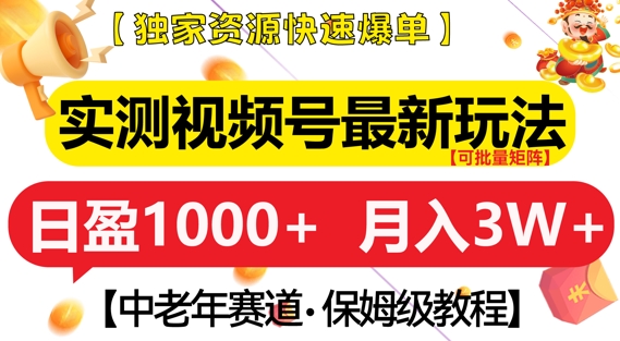 实测视频号最新玩法，中老年赛道，独家资源，月入过W+【揭秘】-爱搜