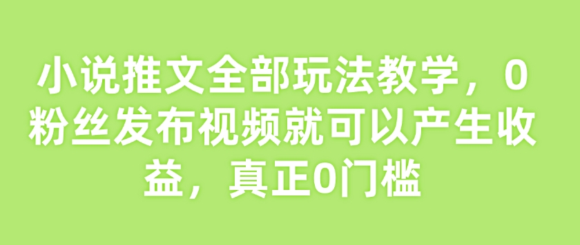 小说推文全部玩法教学，0粉丝发布视频就可以产生收益，真正0门槛-爱搜