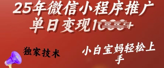 25年微信小程序推广单日变现多张，独家技术，小白宝妈轻松上手【揭秘】-爱搜